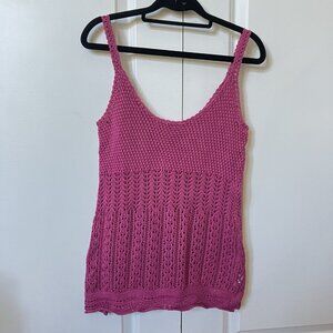 Y2K Old Navy Babydoll Crochet Knit Cami Tank Womens M Pink 2000s